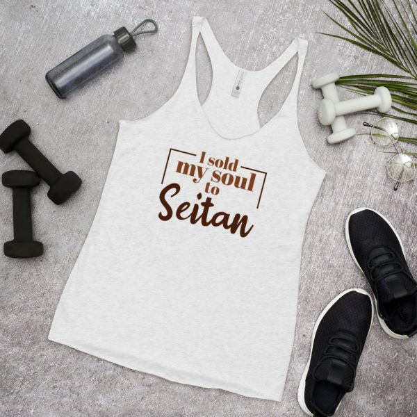 Vegan Gift - Women's Racerback Tank- Vegans Tank Shirts - I Sold My Soul to Seitan - Image 6