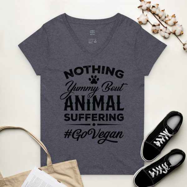 Women’s recycled V-neck t-shirt - Vegan T-Shirt - Go Vegan - Nothing Yummy But Animal Suffering - Image 7